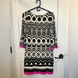 Eliza J Black and White Geometric Dress with Pink Trim